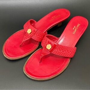 ERIC JAVITS Red Patent Leather Woven Strap Thong Low Heel Sandals Size 11 M